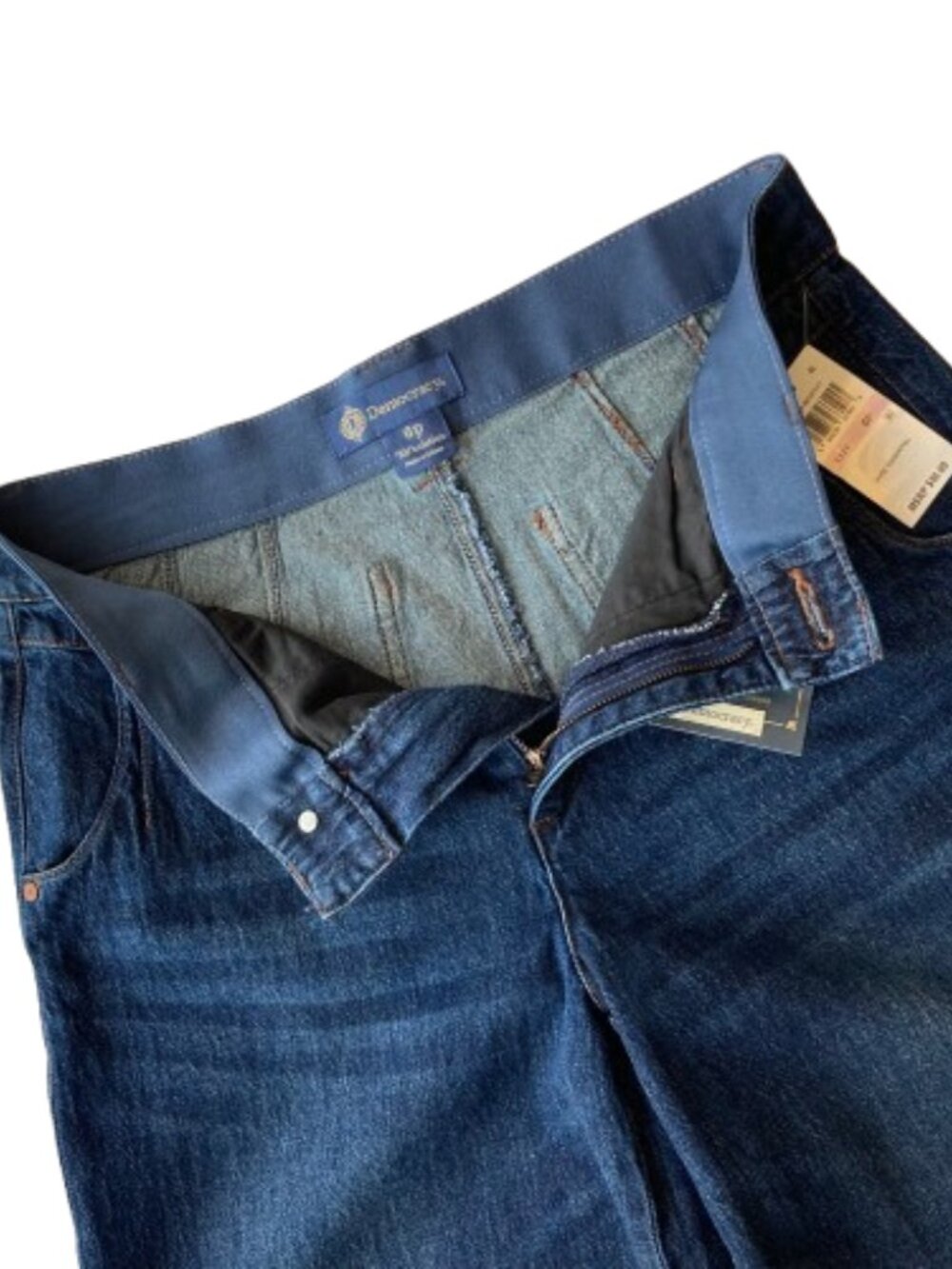 Democracy Ab Solution Skyrise Wide Leg Jeans Tulip Hem 6 PETITE Blue Denim NWT - Picture 4 of 9